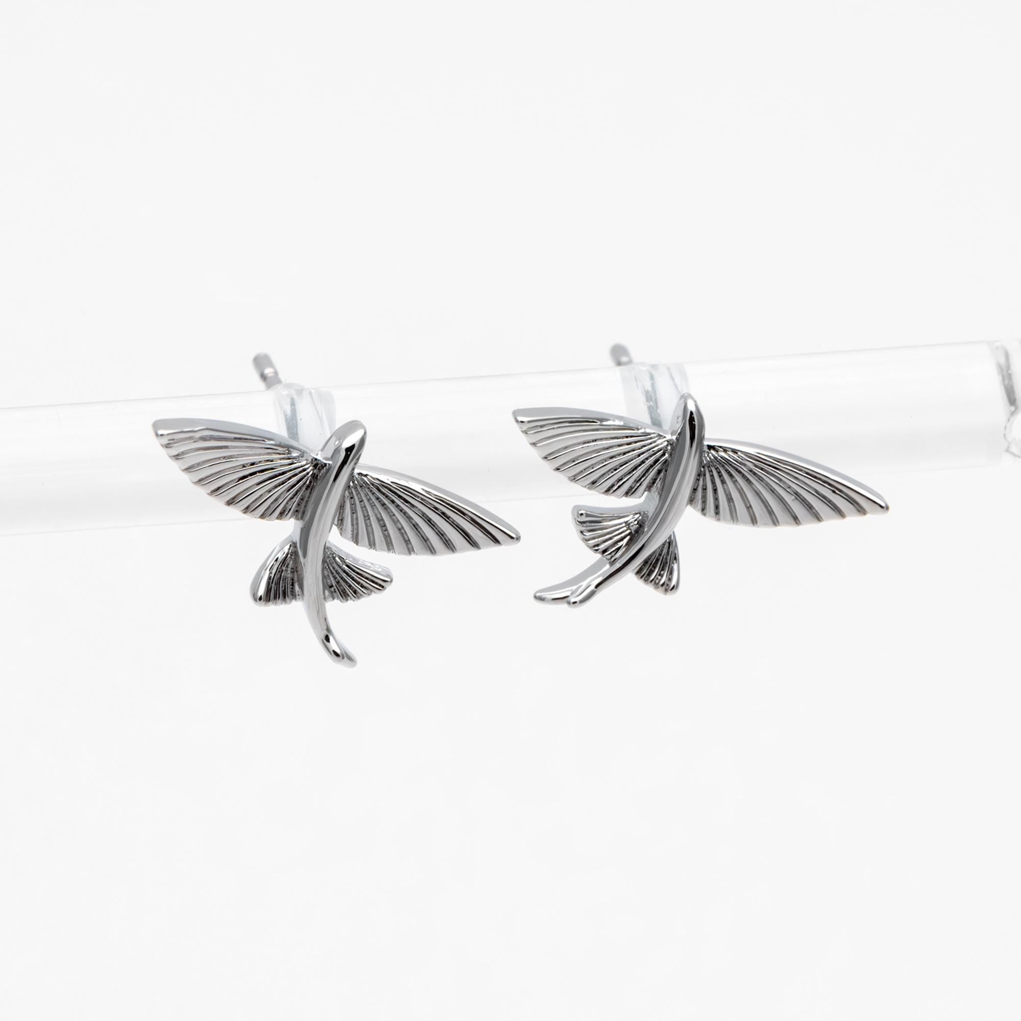 10pcs Gold/ Silver Tone Flying Fish Earrings, 18K Real Gold/ Rhodium Plated Brass, Minimalist Ocean Stud Earrings (GB-4460-L)